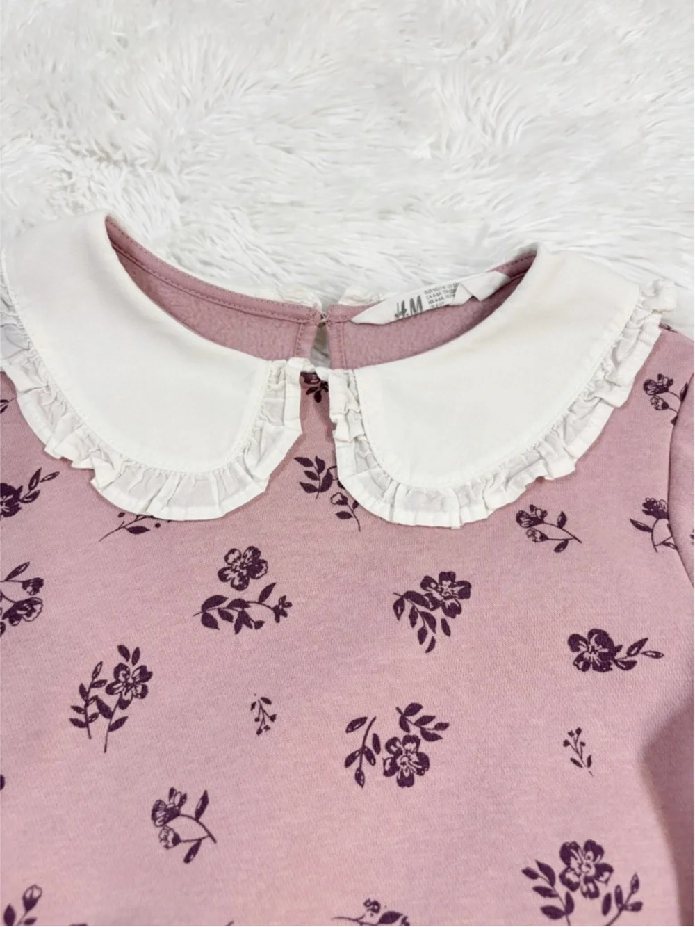 HM Girls Pink Floral Sweater sweatshirt with White Peter Pan Collar long sleeve